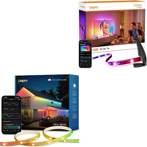 Lepro Bundle – 2 Items : 32.8ft IP65 Waterproof SW1 AI Smart Outdoor LED Strip Lights & STV1 11.8FT TV Backlight with Ultra-Wide Camera for Family Movie Nights