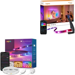 Lepro Bundle – 2 Items: S2 32.8ft AI LED Strip Lights for Bedroom & STV1 16.4FT TV Backlight with Ultra-Wide Camera for Family Movie Nights