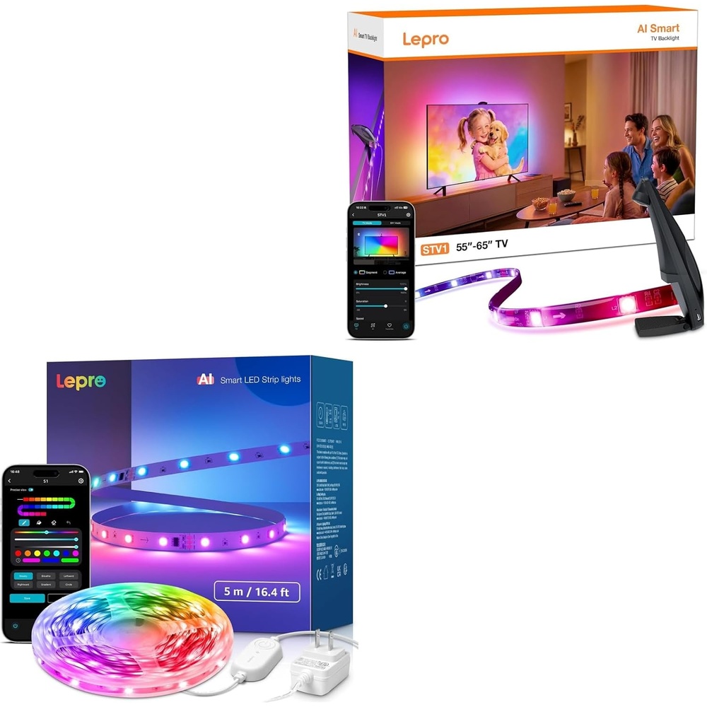 image:imageLepro Bundle 2 Items S1 164ft AI LED Strip Lights for Bedroom amp STV1 118FT TV Backlight with UltraWide Camera for Family Movie Nights