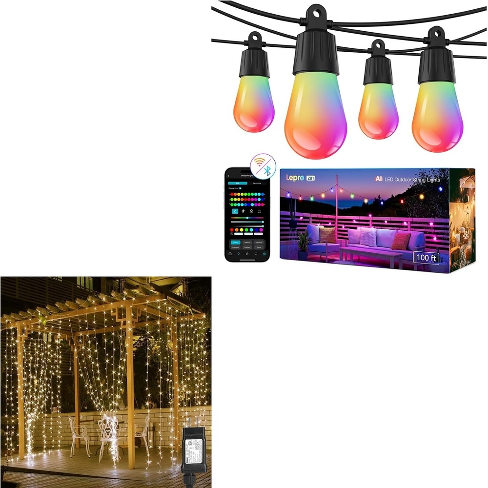 image:imageLepro Bundle  Plug in 594 LED Curtain Lights amp AI Smart Outdoor String Lights