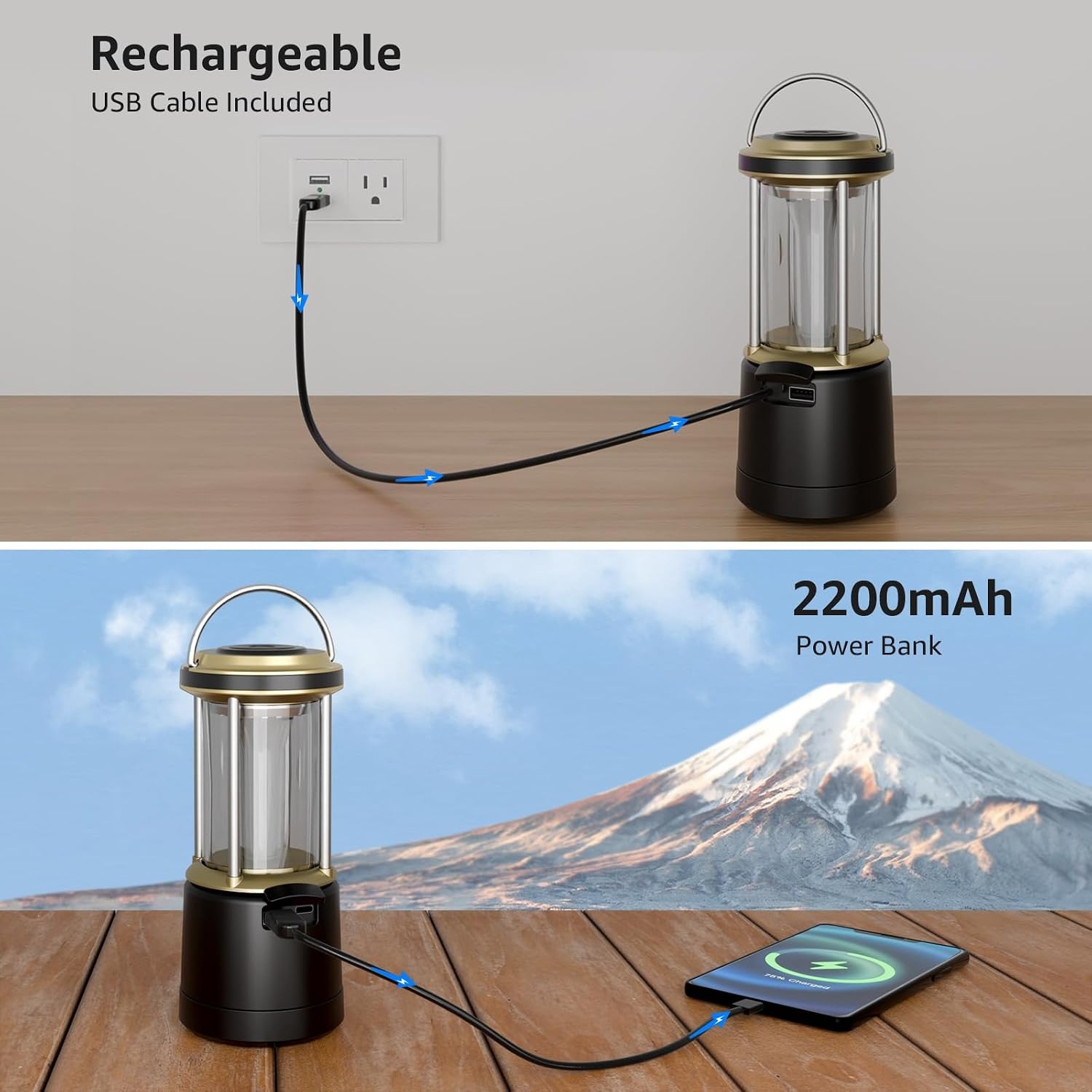 image:imageLepro 2000LM LED Camping Lantern Rechargeable Waterproof Tent Light with 5 Light Modes Camping Essentials Portable Lantern Flashlight for Camping Emergency Light Power Outage USB Cable IncludedBlack