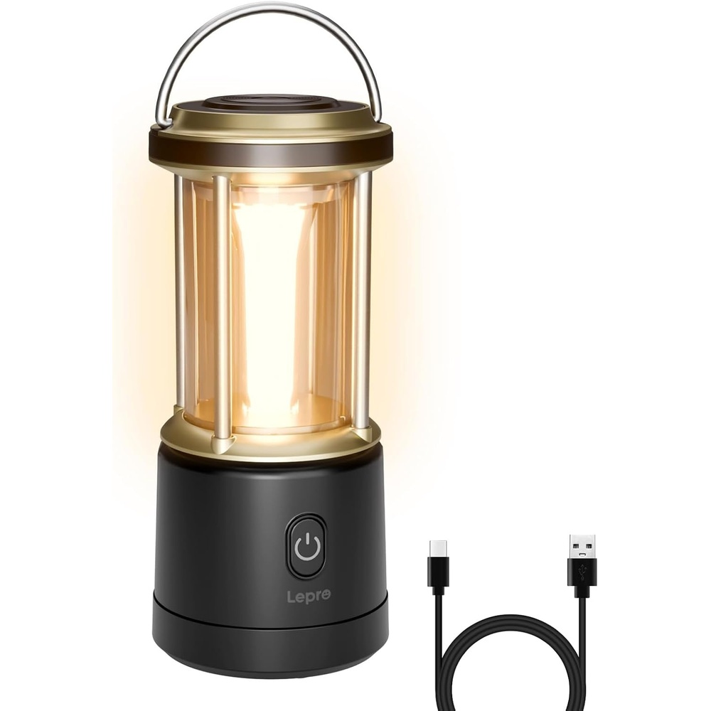 image:imageLepro 2000LM LED Camping Lantern Rechargeable Waterproof Tent Light with 5 Light Modes Camping Essentials Portable Lantern Flashlight for Camping Emergency Light Power Outage USB Cable IncludedBlack