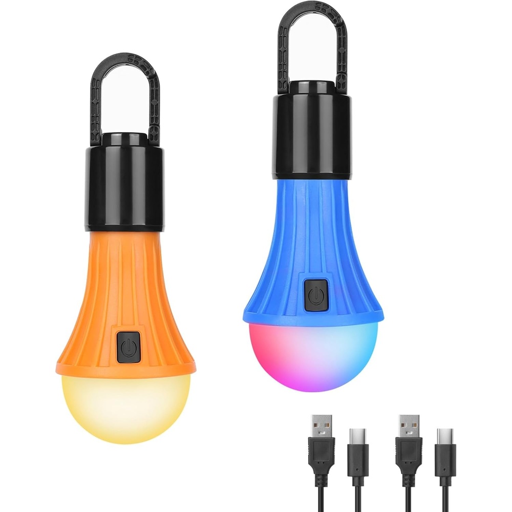 image:imageLepro LED Rechargeable Camping Lantern with 7 RGBW Light Modes 2Packs  Portable Tent Lights Camping Essentials Hanging Light Bulbs with Clip Hook for Camping Emergency USB Cable Included