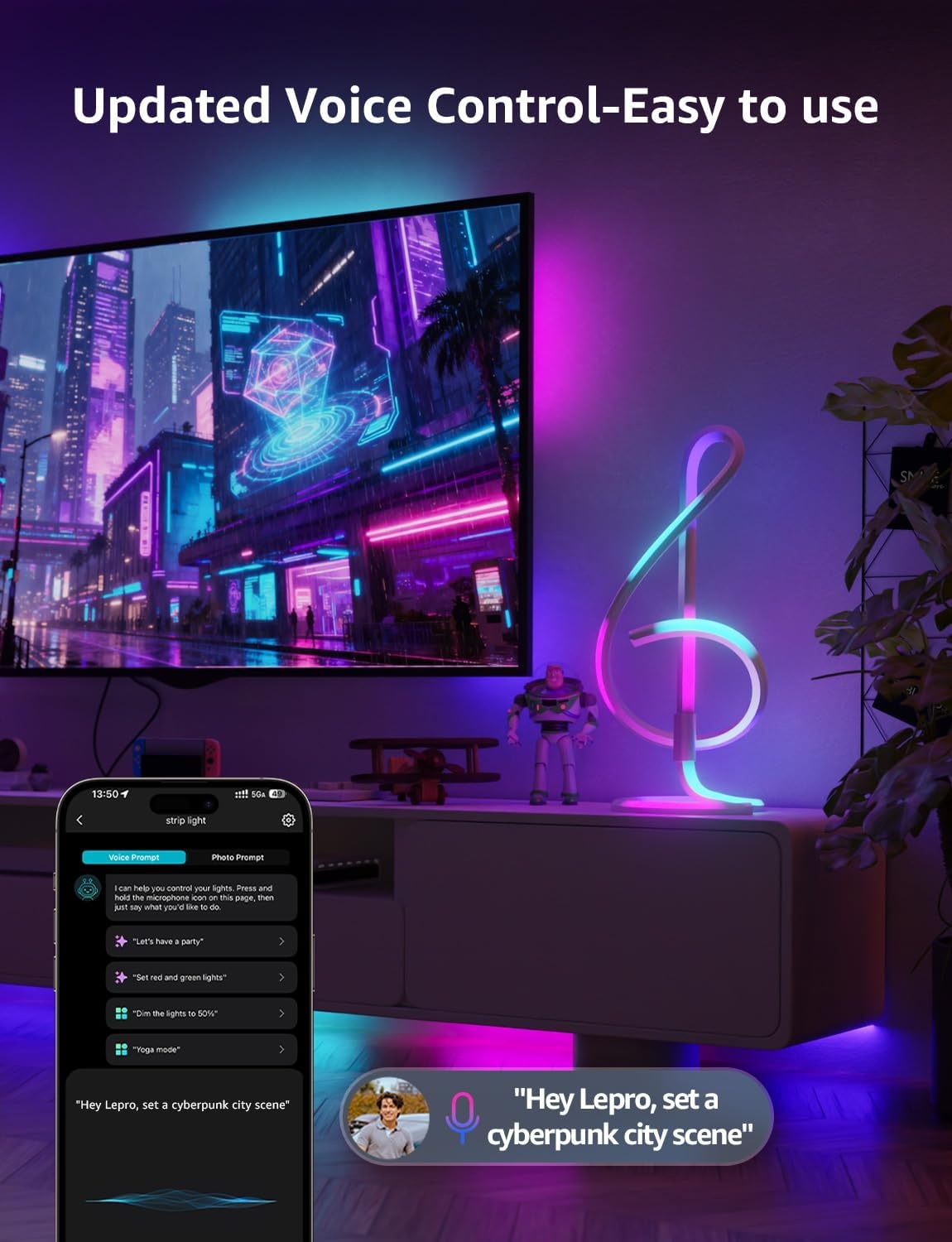 image:imageLepro Bundle 2 Items TB2 AI Smart Table Lamp amp S2 328ft AI Smart LED Strip Lights