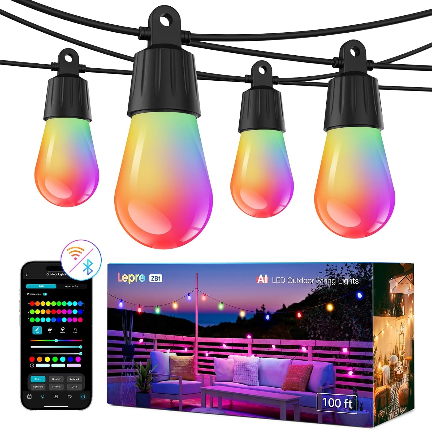 image:imageLepro Bundle 33ft 240 LED Outdoor Rope Lights Daylight White amp AI Smart Outdoor String Lights