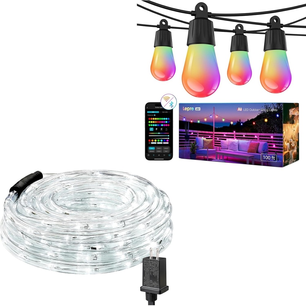 image:imageLepro Bundle  33ft 240 LED Outdoor Rope Lights Daylight White amp AI Smart Outdoor String Lights