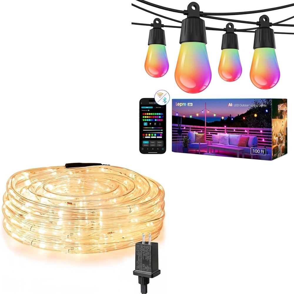 image:imageLepro Bundle  33ft 240 LED Outdoor Rope Lights Warm White amp AI Smart Outdoor String Lights