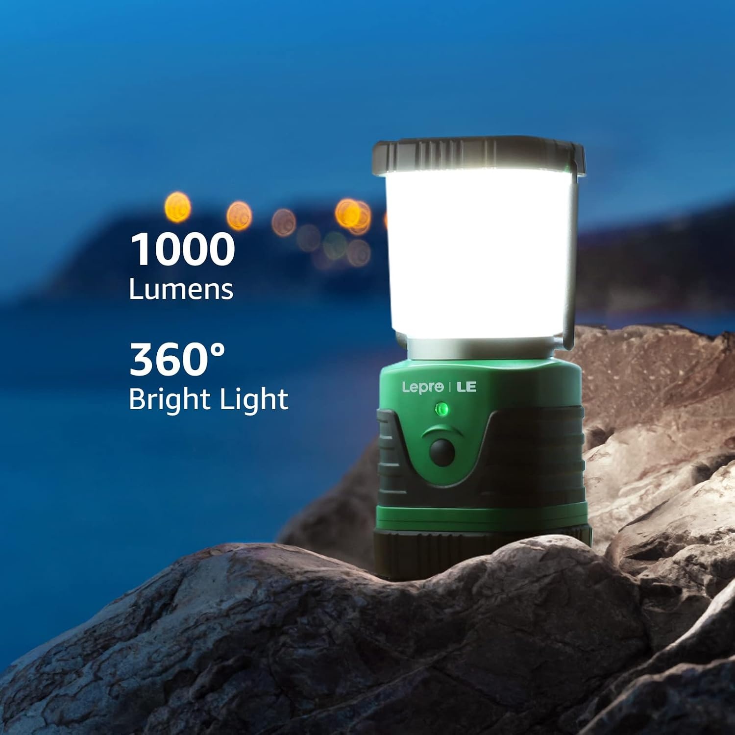 image:imageLepro 1000LM LED Camping Lantern Rechargeable 4400mAh White Tent Light with 4 Light Modes Waterproof Lantern Flashlight for Hurricane Emergency Camping Essentials USB Cable IncludedGreen