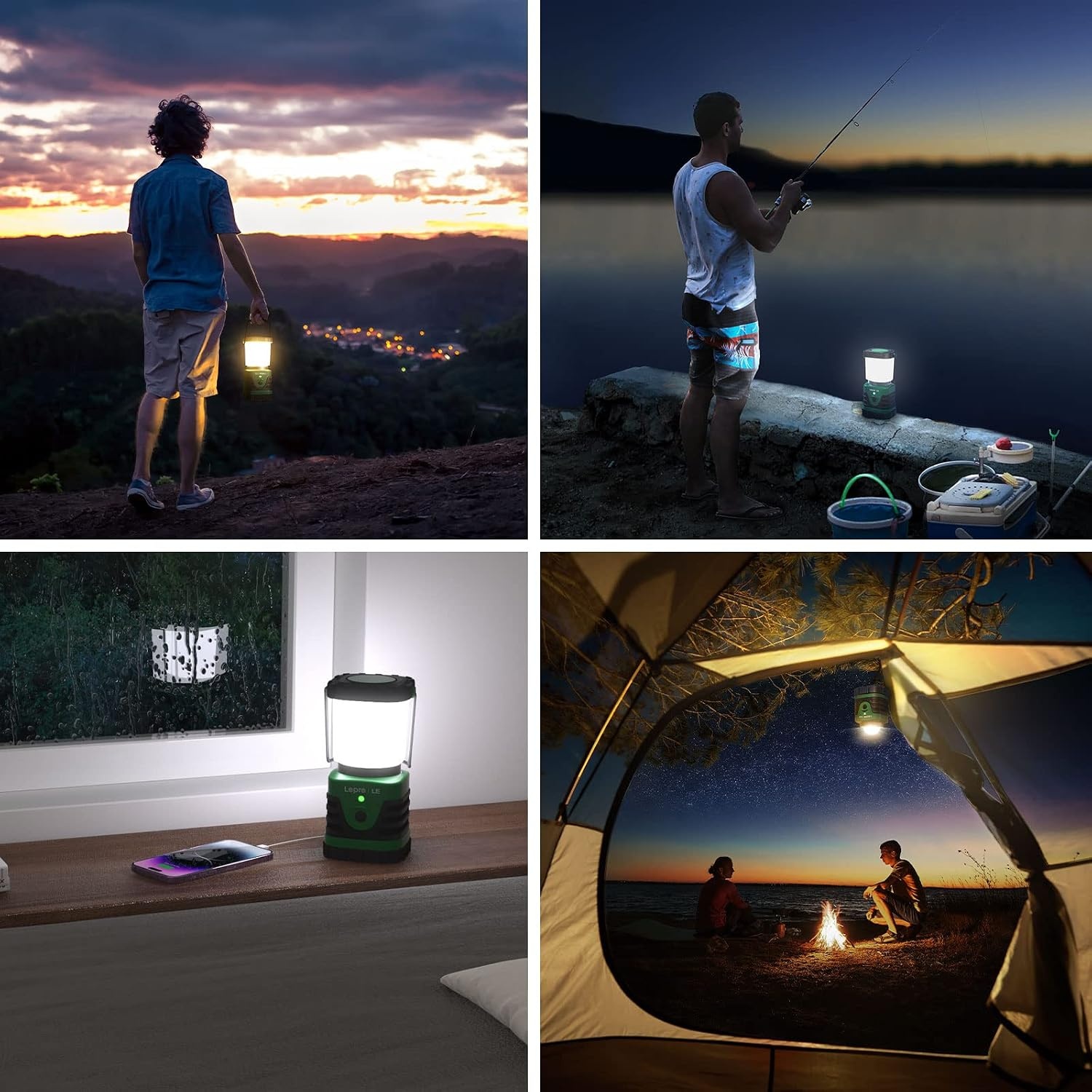 image:imageLepro 1000LM LED Camping Lantern Rechargeable 4400mAh White Tent Light with 4 Light Modes Waterproof Lantern Flashlight for Hurricane Emergency Camping Essentials USB Cable IncludedGreen