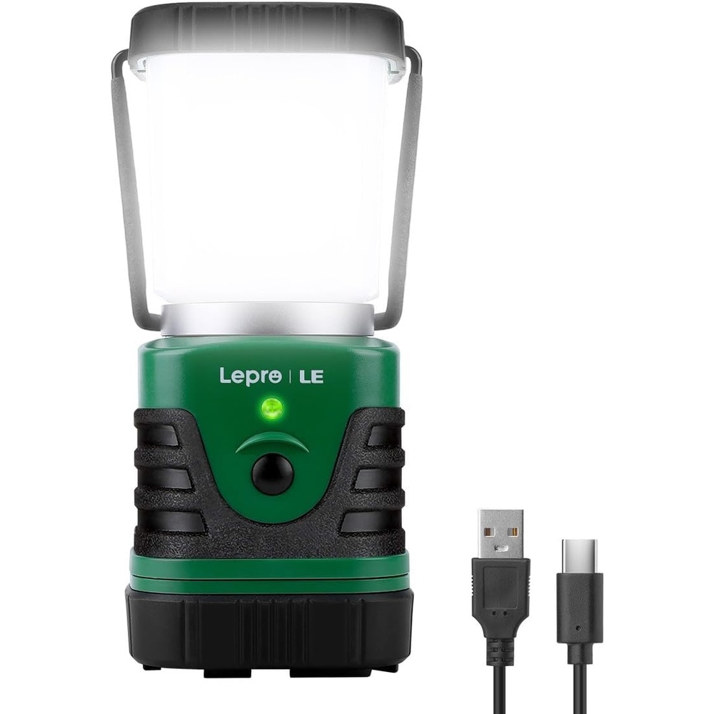 image:imageLepro 1000LM LED Camping Lantern Rechargeable 4400mAh White Tent Light with 4 Light Modes Waterproof Lantern Flashlight for Hurricane Emergency Camping Essentials USB Cable IncludedGreen