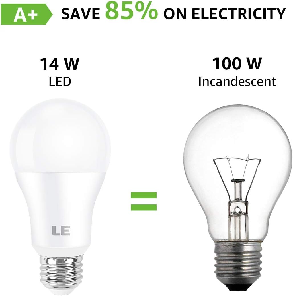 image:imageLE 100W Equivalent LED Light Bulbs 14W 1500 Lumens Daylight White 5000K NonDimmable A19 E26 Standard Base 10000 Hour Lifetime Pack of 12Warm White