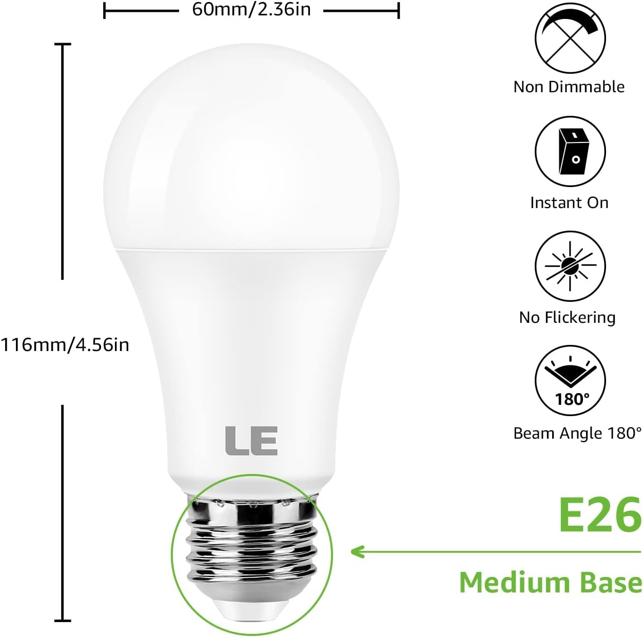 image:imageLE 100W Equivalent LED Light Bulbs 14W 1500 Lumens Daylight White 5000K NonDimmable A19 E26 Standard Base 10000 Hour Lifetime Pack of 12Warm White