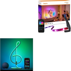 Lepro Bundle – 2 Items : TB2 AI Smart Table Lamp Color Changing Modern Spiral Lamp & STV1 16.4FT TV Backlight with Ultra-Wide Camera for Family Movie Nights